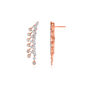 14K Rose Gold Diamond Ear Climber Earrings Round Brilliant Cut Lab Grown Diamonds Curved Leaf Design Fashion Jewelry for Women - Product Image 3