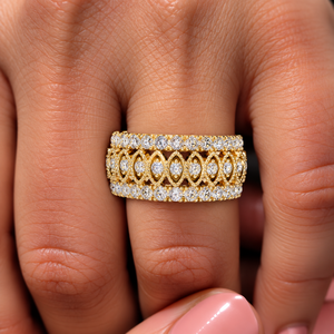 Bague de mariage vintage en or massif 14K 18K avec diamant de laboratoire taille ronde et pavé de diamants taille marquise, bordure milgrain, 0,50 carat DEF VVS, ODM - Product Image 2