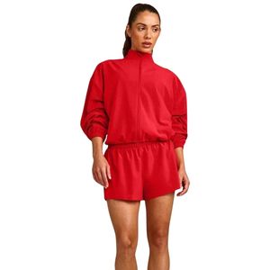 Red <b>Women's</b> Polyester Windbreaker <b>Jacket</b> Custom Logo Letter Print Full Zip High Neck <b>Lightweight</b> Outdoor Streetwear OEM Apparel - Product Image 3