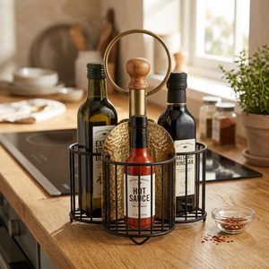 Handmade Iron Wire <b>Basket</b> 16 cm Black Antique Brass Three Compartments for <b>Table</b> Caddy Home Decor Hotel Storage Dukaan Tray - Product Image 2