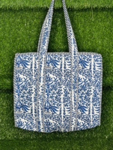 Boho Handmade Quilted Striped Fashion <b>Tote</b> Bag Cotton Blue Large Shoulder Shopping Bag Reusable <b>Travel</b> Beach Carryall - Product Image 4
