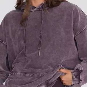 <b>Women</b> Brown Washed Solid 100% Cotton Long Sleeve Casual Pullover <b>Hoodie</b> Kangaroo Pocket Vintage Style Hooded Top - Product Image 4