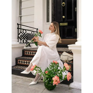 Vestido Midi Elegante de Verano Personalizable OEM para Mujer, Transpirable, Corte Imperio, Lindo, Estampado Sólido, Botones Bordados, Tela Lavable - Product Image 2