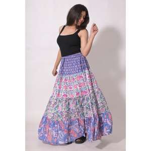 Jupe longue en coton indien imprimé au bloc, jupe maxi bohème à motifs floraux, jupe d'été faite à la main - Product Image 3