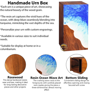 Urna Funeraria de Resina y Madera Natural Inspirada en el Océano, Caja para Cenizas con Diseño de Ola Azul Hecha a Mano por AYAANS - Product Image 2