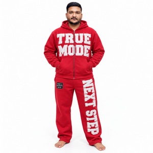 Applique <b>Letter</b> <b>Men's</b> Fleece Zip Tracksuit Hooded <b>Jacket</b> Straight Pants Custom Label Heavyweight Streetwear <b>Mens</b> Set - Product Image 3