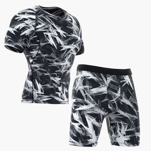 Custom Wholesale <b>Mens</b> <b>Compression</b> 2 Piece Gym Set Sport T Shirt & <b>Shorts</b> Custom Pattern Quick Dry Fitness Training Rash Guard - Product Image 2