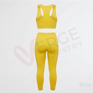 Women <b>Yellow</b> Ruched Racerback Sports <b>Bra</b> High Waist Capri Leggings 2 Piece Yoga Set - Product Image 2