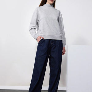 Women Crew Neck Lined Eco-Friendly Sweatshirt Solid Color Long Sleeve Knitted Cotton Pullover Autumn Casual <b>Top</b> - Product Image 2