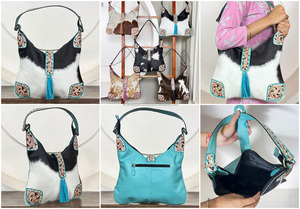 Premium Turquoise Tooled Cowhide Leather Hobo Handbags Women Fashionable Shoulder Evening Purse Vintage Boho Style Everyday Bags - Product Image 3
