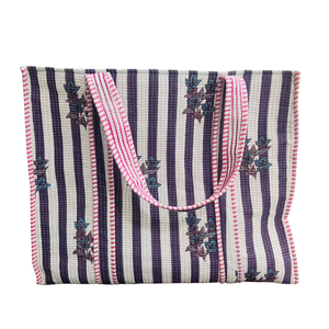 Traditional Floral Handblock Printed Cotton Quilted Padded Bohemian Vintage Travel Shoulder <b>Tote</b> Bag - Product Image 1