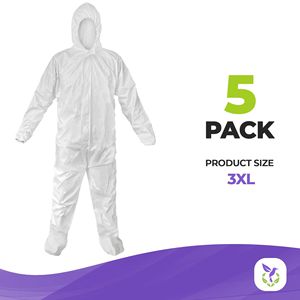 Paquete de 5 Trajes Desechables Blancos Microporosos Extra Grandes, Trajes de Protección Ligeros con Capucha, Puños Elásticos y Protección Lumbar - Product Image 2