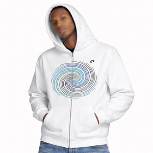 Rhinestone Swirl Graphic <b>Zip</b>-<b>Up</b> Hoodies 100% Cotton Fleece Heavyweight Oversized Streetwear <b>White</b> Breathable Custom Branding OEM - Product Image 2