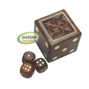 Premium Quality, Exclusive Design Sheesham Wood Box with 5 <b>Dices</b> and with Brass inlay work - Product Image 1