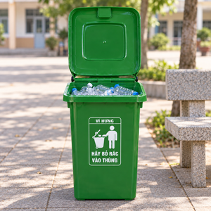 60L Plastic Outdoor Trash Can Flip Lid Odor Plastic Recycling Bin Lift Top Trash Can with <b>Sign</b> for Park School Public Area - Product Image 1