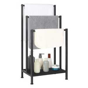 Porte-serviettes autoportant de luxe Skies Trader en or à 3 niveaux, organisateur de salle de bain triple en T avec base en marbre blanc, support de serviettes sur pied - Product Image 4