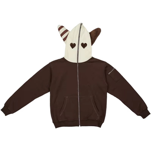 Nueva Sudadera con Capucha de Conejo con Orejas de Peluche, 100% Algodón, Talla Grande, de Alta Calidad, con Cremallera Completa y Logotipo Personalizado, Estilo Urbano - Product Image 1