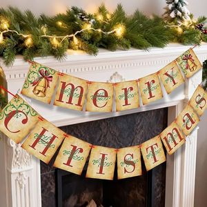 Striscione Vintage Retrò Pre-Decorato per Natale, Decorazioni Tradizionali in Stile Vittoriano per Feste Natalizie - Product Image 1