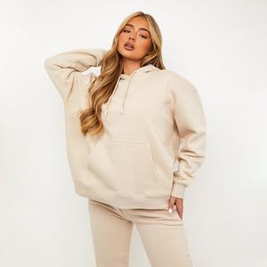 เสื้อสเวตเตอร์มีฮู้ดแบบสวมศีรษะสองสีงานเย็บปะสำหรับผู้หญิงเสื้อออกกำลังกายฤดูหนาวพิมพ์ลายพัฟ - Product Image 1