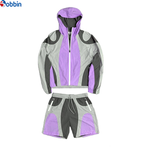 Comfortable Custom Logo Sleeve Windbreaker Nylon Outdoor Sports Running Zipper Men's 2Pcs <b>Patchwork</b> Windbreaker Unisex Short Set - Product Image 6