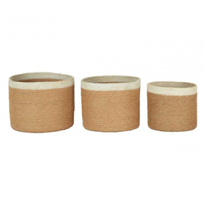 Paniers de rangement pliables décoratifs en jute et en jonc de mer, imperméables, avec poignées, pour une décoration et une organisation écologiques de la maison - Product Image 3