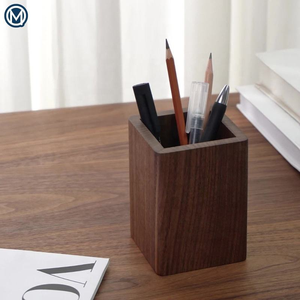 Portalápices de madera de nogal cuadrado de alta calidad, personalizado con logotipo, regalo empresarial de lujo para oficina, artesanía natural. - Product Image 2