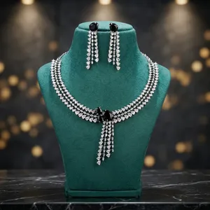 Parure de bijoux en laiton avec diamants américains, collier et boucles d'oreilles pour mariée, demoiselles d'honneur, cérémonie de mariage, tenue de fête - Product Image 6