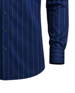 Camisa de Vestir para Hombre, Azul Marino a Rayas, Corte Entallado, Manga Larga, Cierre de Botones, Formal, Casual, para Oficina, Mezcla de Algodón, OEM, ODM, Logotipo Personalizado - Product Image 5