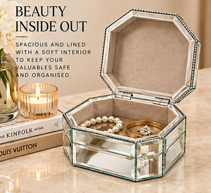 Caja de Almacenamiento de Joyas de Vidrio Plateado con Acento de Mariposa, Adorno de Cuentas, Acabado Brillante, Organizador Decorativo para Recuerdos - Product Image 6
