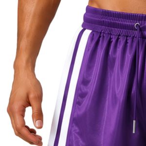 Customized Purple <b>Mens</b> Basketball <b>Shorts</b> With <b>White</b> Side Panel Sport Training <b>Shorts</b> Elastic Waist Activewear Gym Fitness Wear - Product Image 3