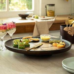 Budget-Friendly Round Wooden <b>Tray</b> Floral Pattern Modern Design Multi-Functional Serving <b>Tray</b> for Weddings Breakfast Lunch <b>Dinner</b> - Product Image 4