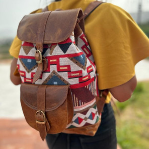 Hot Sale Jacquard Leather Handmade Backpack Real Leather Rucksack Unisex Multi Use New Vintage <b>Design</b> <b>Bag</b> Wholesale Bulk Product - Product Image 3