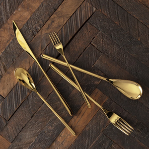 Lot de 5 couverts en acier inoxydable plaqué or, finition miroir, fourchette, couteau, cuillère, ensemble de table durable à prix réduit - Product Image 5