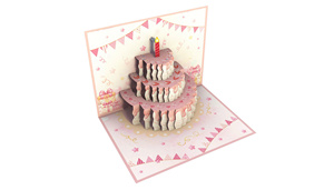Pop-Up Birthday Cake Card With 3D Tiered Design Pink Candle <b>Gifts</b> And Bunting Decorations - Product Image 3