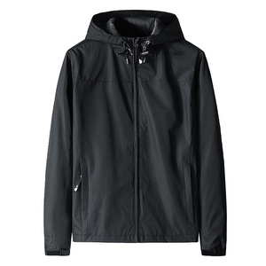 <b>Men's</b> <b>Black</b> Hooded <b>Windbreaker</b> Jacket Zipper Closure Casual Winter Wear Polyester Material Standard Fit Front Logo High Street - Product Image 1