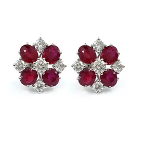 Hong Kong Wholesale Claw Setting 18k White Gold High Quality Diamond Cambodia Oval Ruby Jewellery Stud Earrings For Women