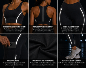 Ensemble de yoga réfléchissant pour femmes : Leggings taille haute et brassière de sport pour la course nocturne, la gym et le fitness – Vêtements de sport OEM en gros - Product Image 2