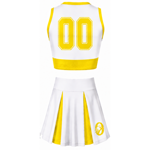 Ensemble d'uniformes de cheerleading sublimés blancs et jaunes sans manches – Haut et jupe athlétiques pour l'entraînement, la performance et la compétition - Product Image 2