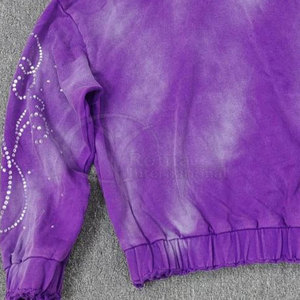 Sweat-shirt à capuche décontracté pour homme, effet délavé, avec strass, streetwear personnalisé, marque privée sur mesure - Product Image 4