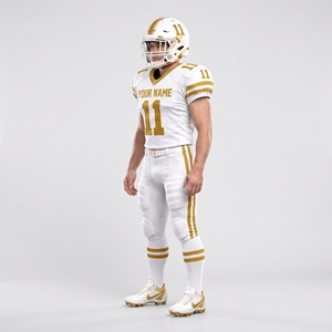 Wholesale Custom American Football Uniform White <b>Gold</b> Jersey Set with Personalized Name <b>Number</b> and Matching Padded - Product Image 4