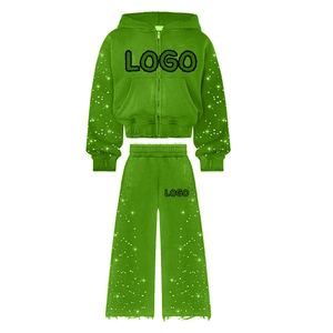 Conjuntos Deportivos de Invierno Personalizados de Algodón Grueso con Diseño de Pedrería, Chaqueta con Cierre y Pantalones Jogger Unisex de 2 Piezas - Product Image 6
