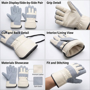 Gants de travail en cuir de vachette pleine fleur, durables, certifiés CE, résistants à la chaleur, sans poudre, 11 oz, doux, confortables, robustes et de sécurité. - Product Image 3