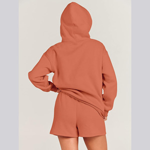 Latest Design <b>Women's</b> Casual <b>Short</b> Solid Winter Hoodie <b>Set</b> 100% Cotton Custom 2 Piece <b>Women</b> Hoodies <b>Shorts</b> <b>Set</b> - Product Image 4