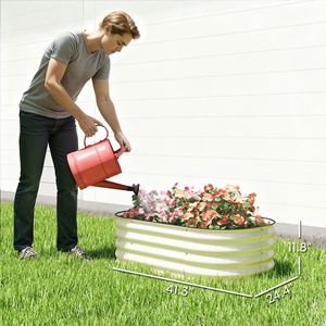 3.4FT X 2FT X 1FT Galvanized Raised Garden Bed Kit Carbon Steel <b>Planter</b> <b>Box</b> with Cream Safety Edging Rusted Finish - Product Image 3