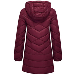 Abrigo largo con capucha para mujer, chaqueta acolchada gruesa de invierno, cierre de cremallera, color burdeos sólido, ropa exterior cálida - Product Image 2