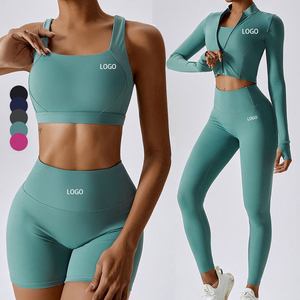 Ensemble de yoga sans couture léger et uni pour femme, haute élasticité, séchage rapide, vêtements de sport, course, gym, fitness, devant - Product Image 1