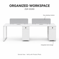 Poste de travail de bureau pour 4 personnes avec armoires de rangement et séparateurs en tissu, 2800 mm, blanc, mobilier de bureau modulaire