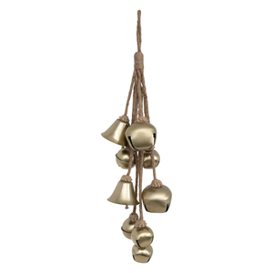 Campana de Metal de Diseño Antiguo con Cuerda de Yute, Acabado en Latón Antiguo, Campana Navideña Colgante de Metal Hecha a Mano en India - Product Image 1