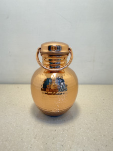 Botella de Agua de Cobre Puro Hecha a Mano, 100% Hermética, Recipiente de Cobre de Lujo con Forma de Manzana y Asa Portátil - Product Image 4