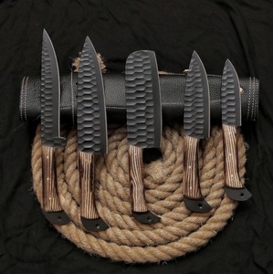 Damascus Steel Kitchen <b>Knife</b> <b>Set</b> 5-Piece Wooden Handle Hand Forged Chef <b>Knives</b> Traditional Style - Product Image 6